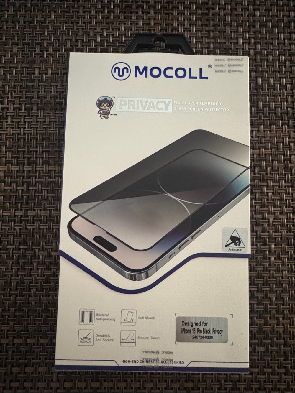 Privacy Tempered Glass Screen Protector for iPhone 15 Pro - Black